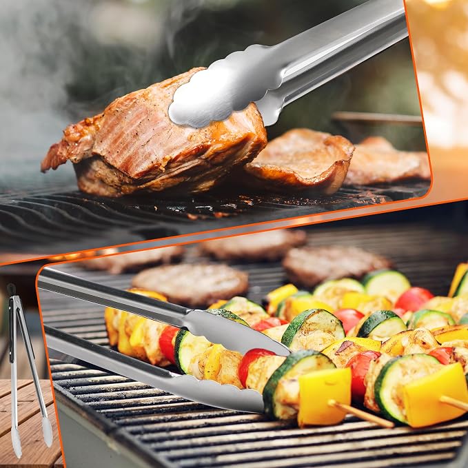 17-Inch Long Wood-Handled Stainless Steel BBQ Grill Tongs