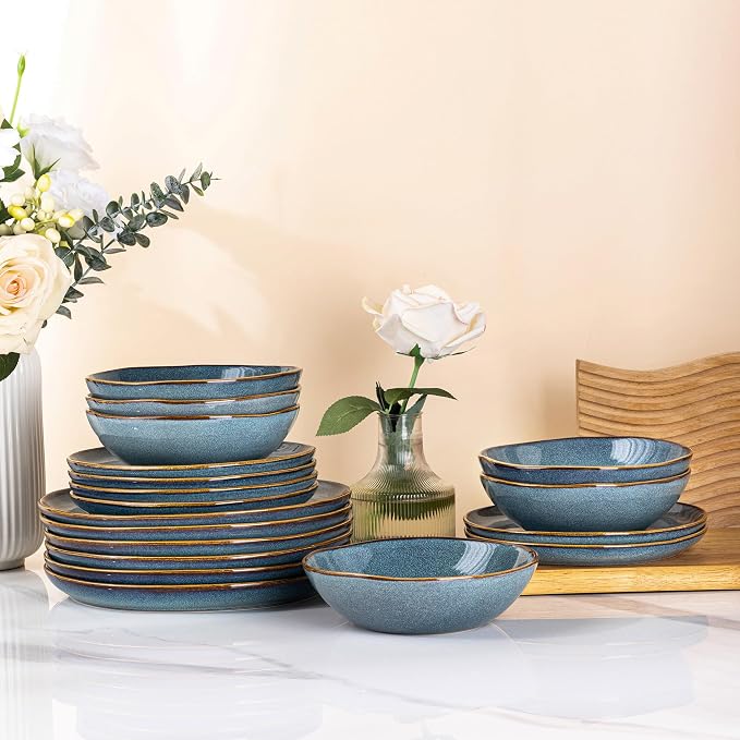 AmorArc Ceramic Dinnerware Sets for 4, 12Pcs Plates and Bowls Sets Dishes | Stoneware Handmade Reactive Glaze Dinner Set, Highly Scratch Resistant | Dishwasher & Microwave Safe Dishware