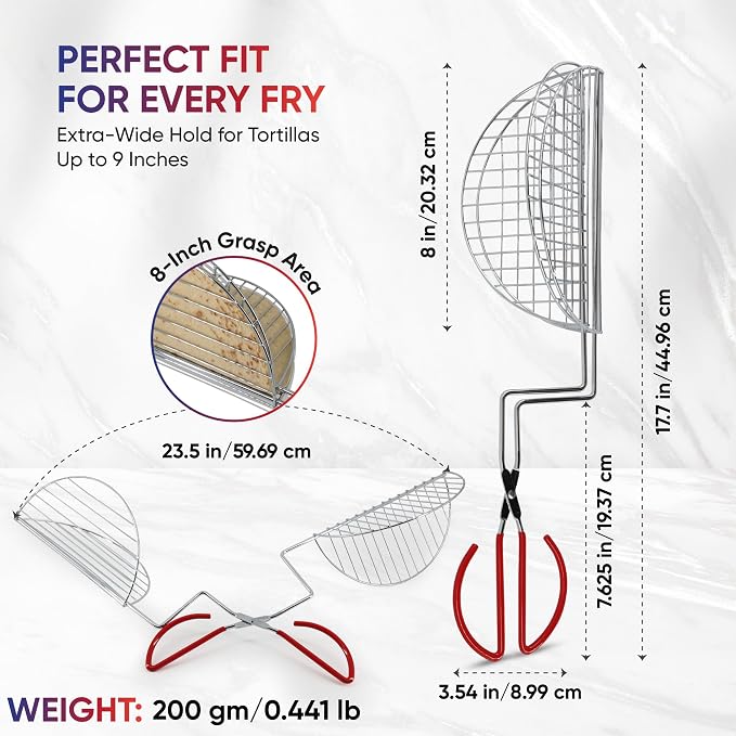 Taco Shell Tongs for Frying by StarBlue - 8 Inch 2 Units Easy-Grip Tool for Making Crispy Taco Shells - Heat-Resistant and Dishwasher Safe