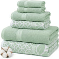 Modern Threads 6 Piece Bath Towel Set – Bathroom Set with 2 Bath Towels, 2 Hand Towels, and 2 Wash Cloths – 100% Cotton, Super Absorbent & Extra Soft – Reversible Botanical Vine (Sage Green)