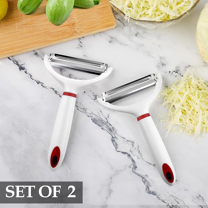 2Pack Cabbage Shredder, 3.5 Inch Wide Blade Vegetable Peeler | Cabbage peeler slicer for coleslaw, sauerkraut; Large Y veggie peeler with 4.6 inch long handle; White with red