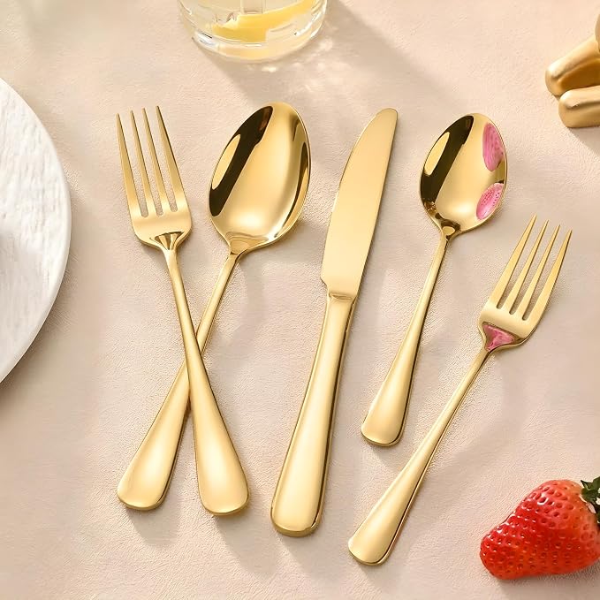 SIAKA 40-Piece Gold Silverware Set, Stainless Steel Flatware Set Service for 8, Food Grade Cutlery Utensil Set for Home Restaurant, Include Knife Forks Spoons Set, Mirror Polished Dishwasher Safe