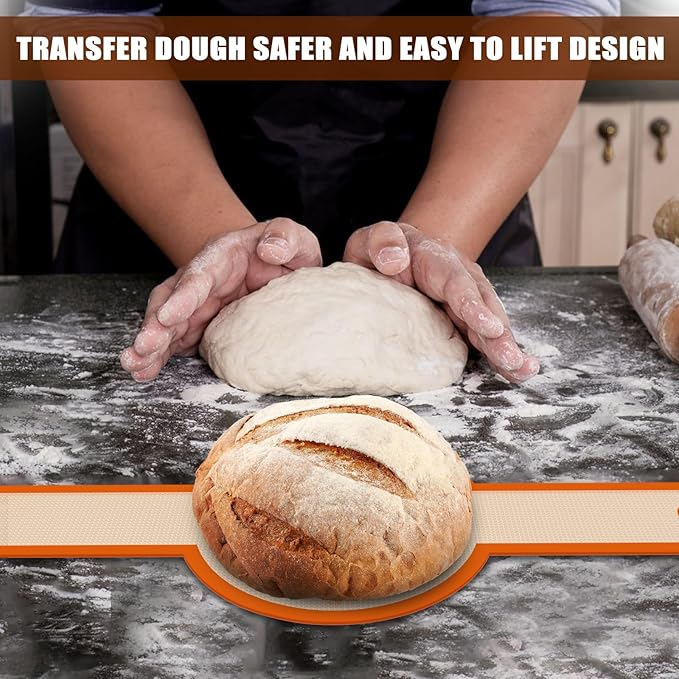 Silicone Bread Sling, Sourdough Transfer, Nonstick, 2 Pack Round | Easy Cleanup & Reusable Baking Mats, Sour Dough Tools & Supplies for Dutch Oven, Orange