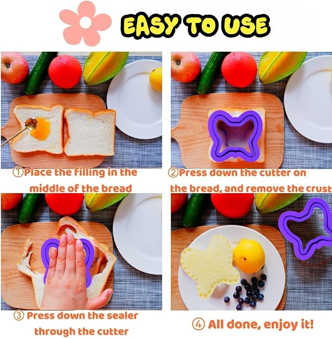 Uncrustable Sandwich Cutter, Crustless Sandwich Cutter and Sealer Set | 26PCS Sandwich Cookie Cutters & Forks, Heart Star Dino Mouse Butterfly Unicorn etc Shapes, Lunch & Bento Box Accessories