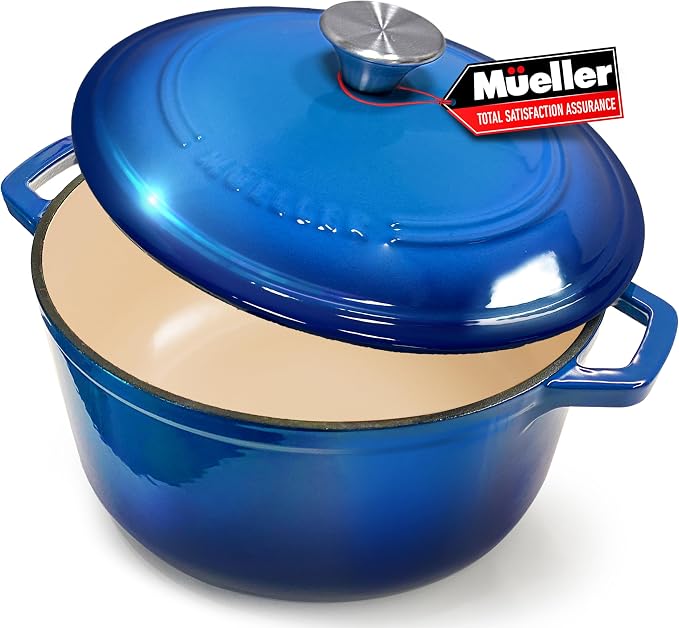 MUELLER HOME 4.5 QT Enameled Cast Iron Dutch Oven, Heavy-Duty Casserole Dish and Braiser Pan with Lid and Stainless Knob, Oven-Safe up to 500° F & Across All Cooktops, Aqua Blue | Heavy-Duty Casserole Dish and Braiser Pan, Lid with Stainless Knob, Oven...