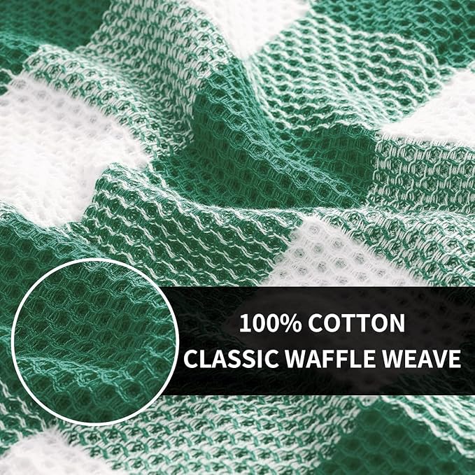 Homaxy Kitchen Towels and Dishcloths Set, Set of 8, White & Dark Green | Bulk Cotton Waffle Weave Check Plaid Kitchen Towels, Super Soft and Absorbent Dish Cloths, 12 x 12 and 13 x 28 Inches