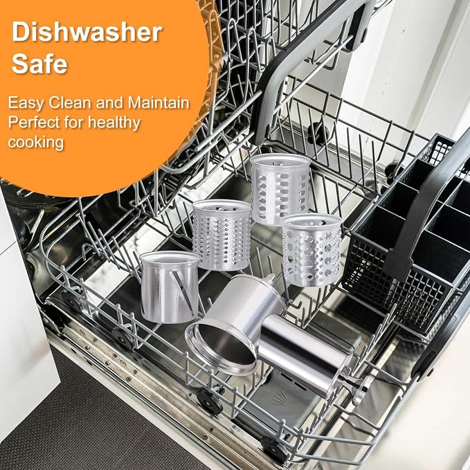 Large Stainless Steel Slicer Shredder Attachment for KitchenAid Mixers | Dishwasher Safe, 304 Stainless Steel Vegetable Cheese Grater Accessories with 4 Cutting Blades by KINGEAGLE