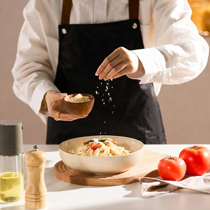 KooK Porcelain Pasta Bowl Set, For Soups and Salads, Serving Bowls, Large Capacity, Microwave & Dishwasher Safe, Set of 4, 40 oz, Ivory