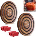 2 PCS Magnetic Wooden Trivets for Hot Pots and Pans with 4 Silicone Pot Handle Covers, Heat Resistant Acacia Wood Trivet for Dutch Ovens Hot Pots&Pans Cast Iron Skillet, for Mom Grandma