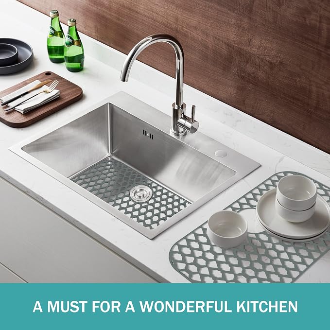 Silicone Kitchen Sink Protectors Mats - 12" 13" 14" 16" 18" 19" 21" 22" 24" 25" 26" 28" 30", Heat Resistant, Machine-wash (26”x14”, Rear Drain)