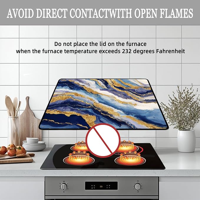 Blue Golden Marble Glass Stove Top Cover Protector,Heat Resistant Range Ceramic Stove Top Covers Mat,Abstract Pattern Cooktop Protector,Beautiful Glass Cooktop Protector
