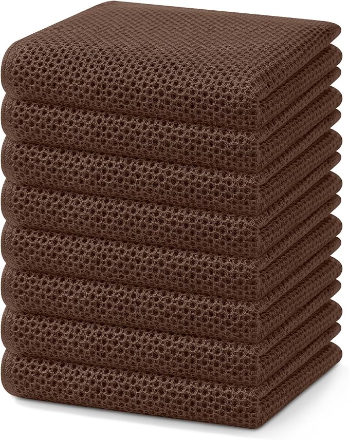 Homaxy 100% Cotton Waffle Weave Kitchen Dish Towels 8-Pack, Coffee | 13 x 28 Inches, Ultra Soft Absorbent Dish Towels, Quick Drying Cleaning Towels