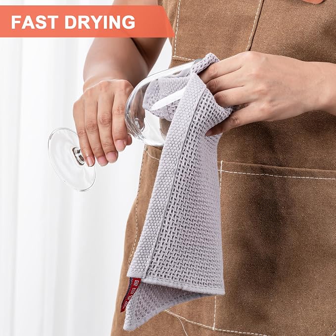 Kitchen Towels 6-Pack Kitchen Dish Cloths,100% Cotton,12x12 In,Light Grey | Towels Waffle Weave,Ultra Soft Absorbent, Quick Drying
