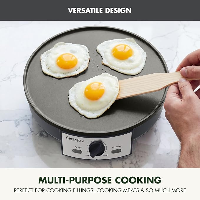 GreenPan Advanced 12" Crepe Maker, Healthy Ceramic Nonstick PFAS-Free Coating, Adjustable Temperature Control, 400°F Heating, Batter Spreader & Crepe Turner Included, Graphite