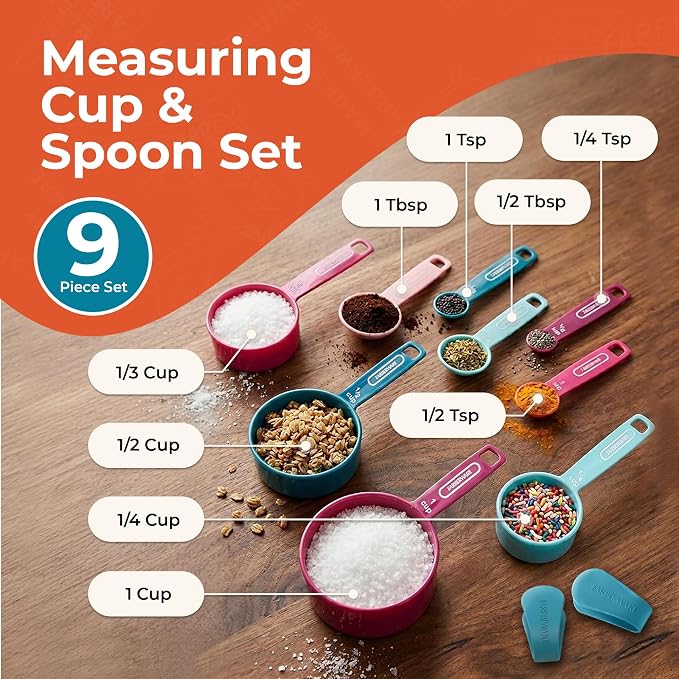 Farberware – Measuring Cup & Spoon Set (9-Piece) – Blue & Pink, Set of 9