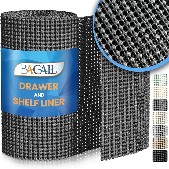 BAGAIL Non-Adhesive Shelf Liner, Thick Strong Grip Drawer Liners for Kitchen Cabinets, Heavy-Duty Easy Cut Cabinet Liners for Shelves, Pantry, Bathroom Cupboards - 17.5" x 10FT, Charcoal