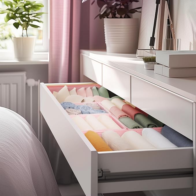 Drawer Organizer Clothes, 10 Pack Dresser Organizer for Baby Clothes, Underwear, Sock- Foldable Closet Organization and Storage Dividers Bins for Nursery, Bedroom (Pink)