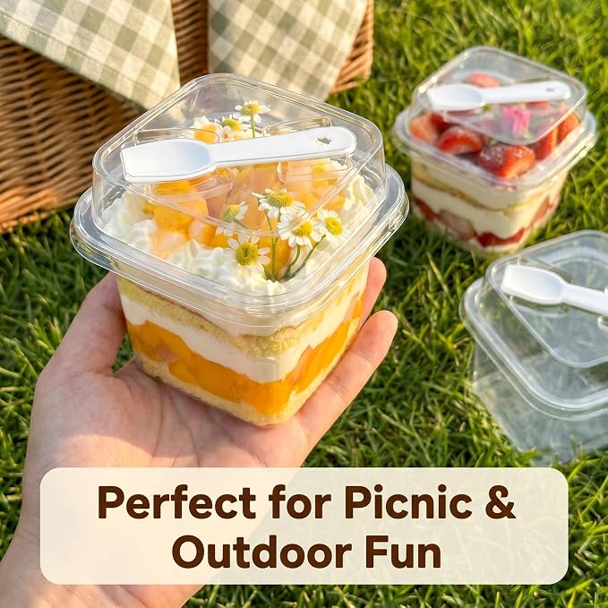 50 Pack 12 oz Plastic Dessert Cups with Lids and Spoons | Banana Pudding Cups with Lids Mini Dessert Shooters for Party Individual Yogurt Parfait Jello Fruit Trifle