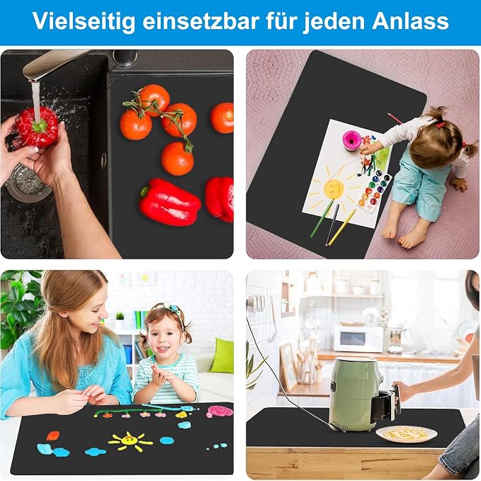 Silicone Mat for Kitchen Counter, 27.5" x 16.5" x 0.08", Black | Heat Resistant, Nonslip, Multipurpose Countertop Protector, Shipped Rolled Up