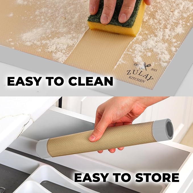 Zulay Kitchen Silicone Baking Mat 2 Pack – 16.5"×11.6" BPA-Free Reusable Baking Sheet, Heat Resistant 480°F – Non-Slip Border, Perfect for Cookies, Bread, Pastries & Oven Use - (Light Gray)