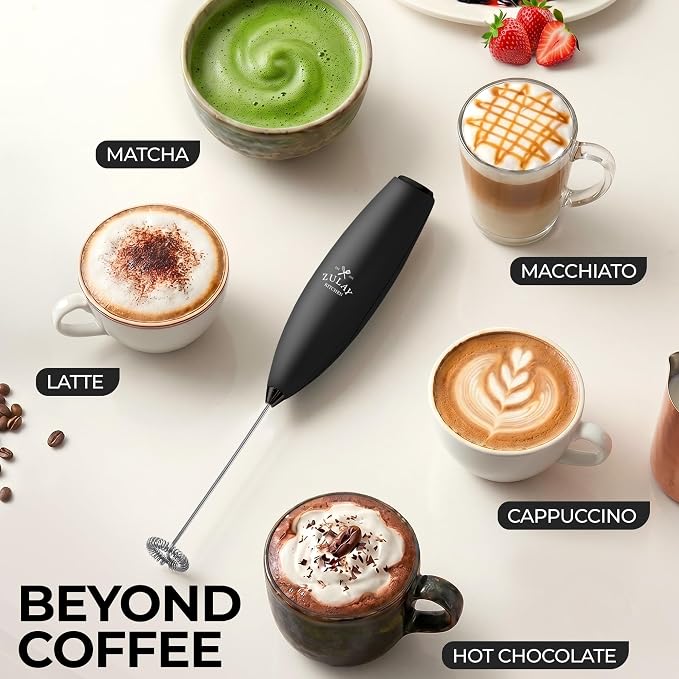 Zulay Powerful Milk Frother for Coffee with Upgraded Titanium Motor - Handheld Electric Whisk, Milk Foamer, Mini Mixer & Coffee Blender for Frappe, Latte, Matcha, No Stand - Graphite Black