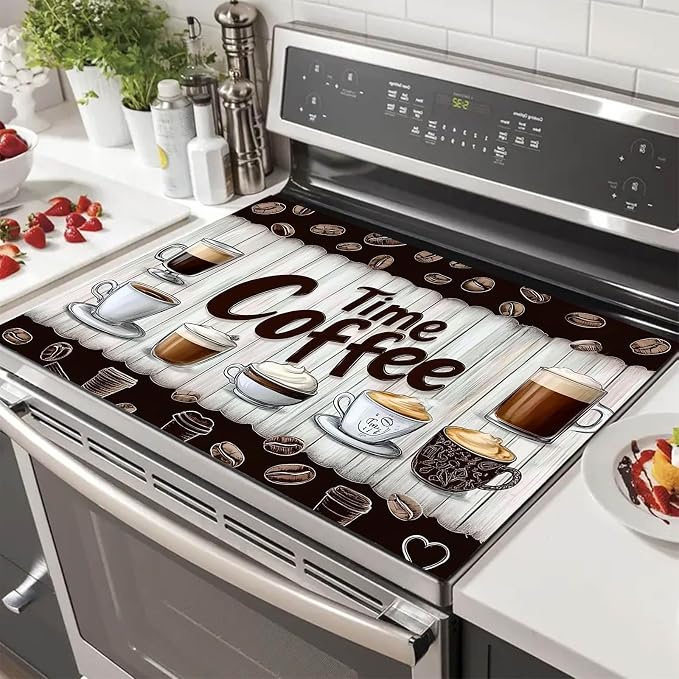 HOMETITUTE Coffee Time Stove Top Cover 28x20 Rustic Diatomite Heat Mat