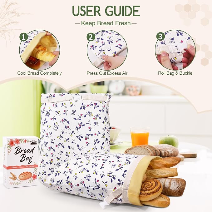2 Pack Beeswax Bread Bags for Homemade Bread, Sourdough Storage XL 17"x13" | Reusable Bees Wax Bread Bag & Keeper, Natural Canvas with Premium Box for Home Baking, Freezer Storage & Outdoor Use