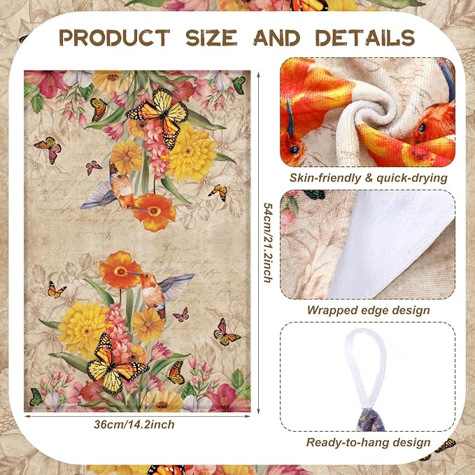 SiliFine 12 Pcs Summer Hummingbird Kitchen Accessories Set Hummingbird Oven Mitts Vintage Floral Flower Pot Holders Butterfly Kitchen Towels for Home Decorations, Cooking Baking Gifts
