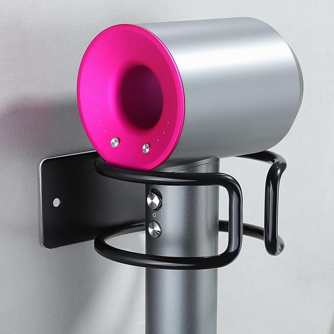 YIGII Universal Hair Dryer Holder, Wall Mounted Adhesive Rack, Black | Stainless Steel Blow Dryer Hanger Compatible with Most Hair Dryers, Space-Saving Bathroom Cabinet Storage