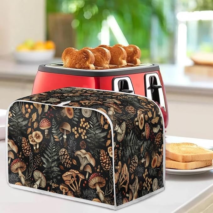 Vintage Mushroom Toaster Cover 2 Slice Dustproof Toaster Bread Maker Cover Small Kitchen Appliance Fingerprint Protection Kitchen Decor