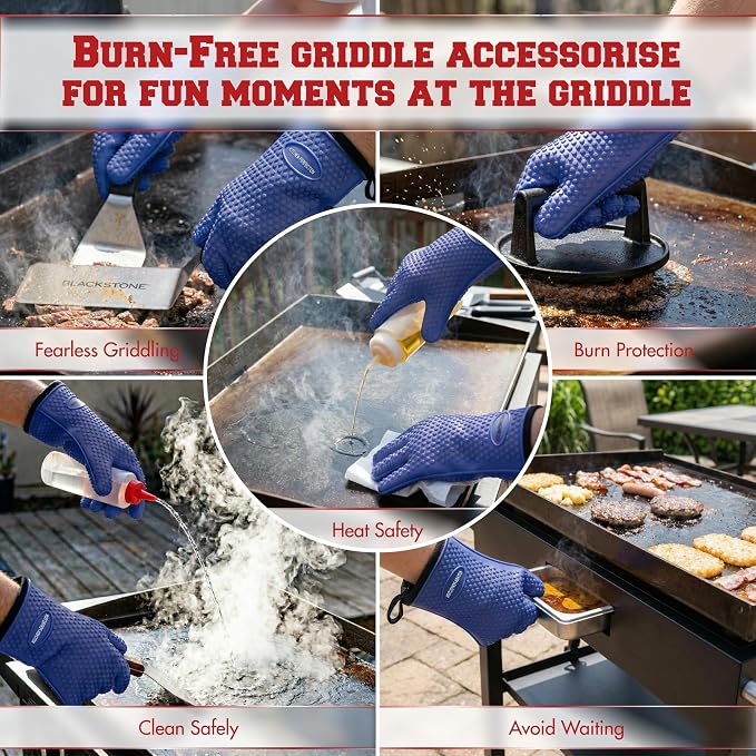 KITCHEN PERFECTION XL Silicone Griddle Gloves - Heat Resistant Oven Mitts | Waterproof, 5-Finger Design For A Better Grip, Best Griddle Grilling Accessories, Compatible with Blackstone, Weber & More