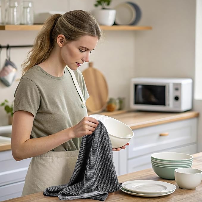 Mordimy Premium Large Cotton Kitchen Towels (18"x 28", 3 Pack), Black | 100% Ring Spun Cotton, Super Absorbent, 380 GSM, Flat & Terry, Soft, Hanging Loop Dish Towels