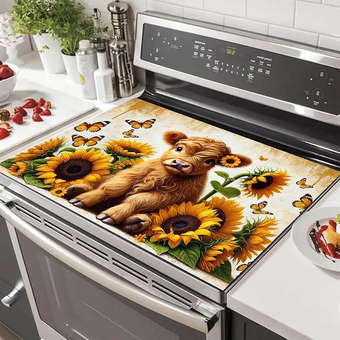 HOMETITUTE Highland Calf Stove Top Cover 28x20 Sunflower Diatomite Mat
