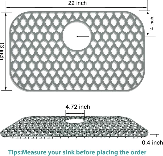 Silicone Kitchen Sink Protectors Mats - 12" 13" 14" 16" 18" 19" 21" 22" 24" 25" 26" 28" 30", Heat Resistant, Machine-wash(22”x13”, Rear Drain)