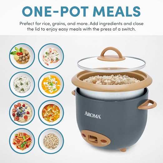AROMA® 6-Cup (Cooked) One-Touch Pot Style Rice Cooker with CoreCoat™ PFAS-Free Nonstick Ceramic Surface (1.5 Quarts)