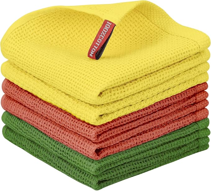 Nialnant 6 Pack Dish Rags, 100% Cotton, 12x12 Inch | Quick Drying Kitchen Dish Cloths for Washing Dishes, Soft and Absorbent Cleaning Rags