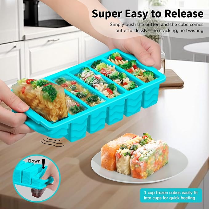4-Pack Silicone Freezer Trays with Lid, Soup Freezer Container Molds | Large 2-Cup(500ml), Small 1/2-Cup (125ml), BPA Free, Freezer Tray for Soup, Stews, Sauces, Meal Prep, Broth, Leftovers