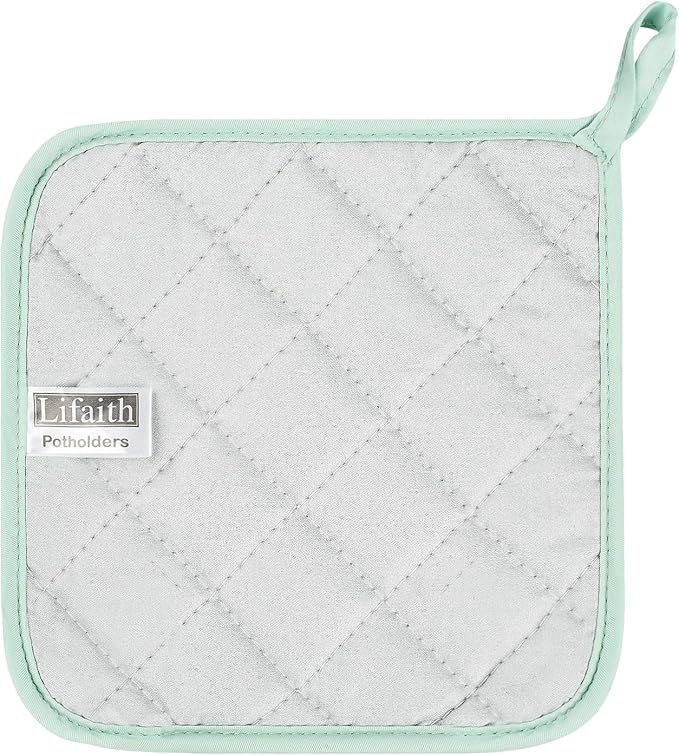 100% Cotton Kitchen Everyday Basic Terry Pot Holder Heat Resistant Coaster Potholder for Cooking and Baking Set of 5 Mint Green