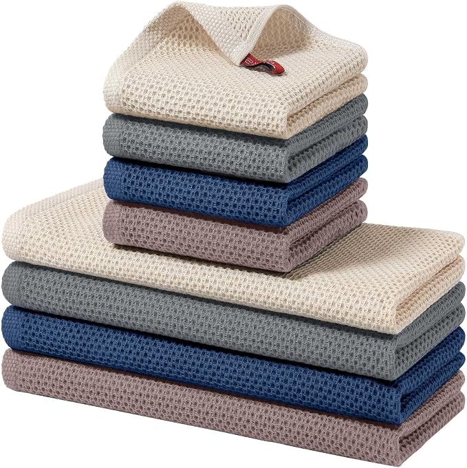 Homaxy 8 Pack 100% Cotton Kitchen Towels and Dishcloths Set, Multi-Color | 12 x 12 Inches and 13 x 28 Inches Kitchen Towels Set, Ultra Soft Absorbent Dish Cloths for Washing Dishes