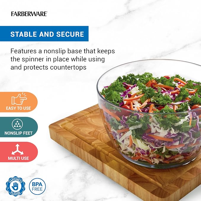Farberware Pro Small Salad Spinner with Pump Lid, 3.16 Qt Lettuce Spinner and Fruit Washer Bowl with Colander Basket, One-Handed Operation, Nonslip Base