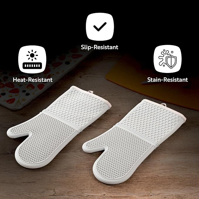 Restaurantware 2-Piece Oven Mitt Gloves Set 1 Case of 4.33 x 3.5 Inch Silicone Pot Holders, Heat Resistant Kitchen Finger Grips, Textured Grip Gray Cooking Mitts, Waterproof Hot Plate Holders