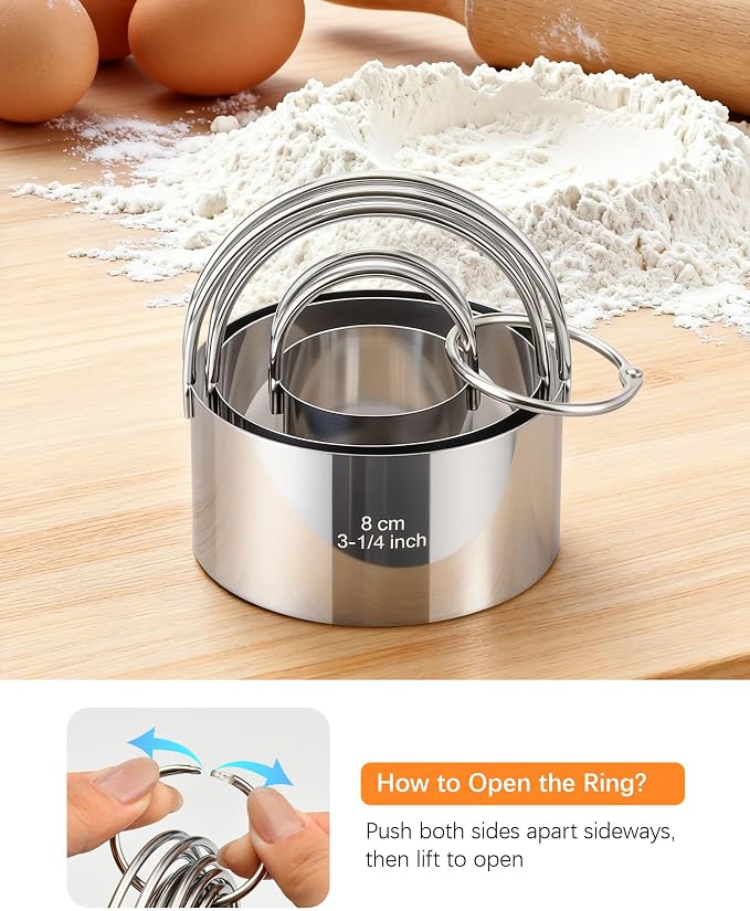 Biscuit Cutter Set with Handle, 3pcs Cookie Cutters | Pastry, Cakes, Donut Baking Tool, Stainless Steel, Dishwasher Safe, In/cm Markings, Ergonomic Arched Grip