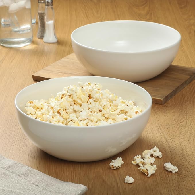 Gibson Home Extra Large Serving Bowls Set of 2-100 oz 10-Inch White Porcelain Salad Bowl Set, Stackable Ceramic Kitchen Bowls, Dishwasher & Microwave Safe