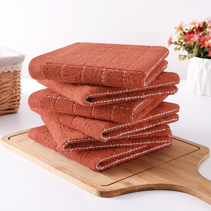 Homaxy 100% Cotton Terry Kitchen Dish Cloths, 6 Pack, Rust | Ultra Soft and Absorbent, Suitable for Drying and Washing Dishes
