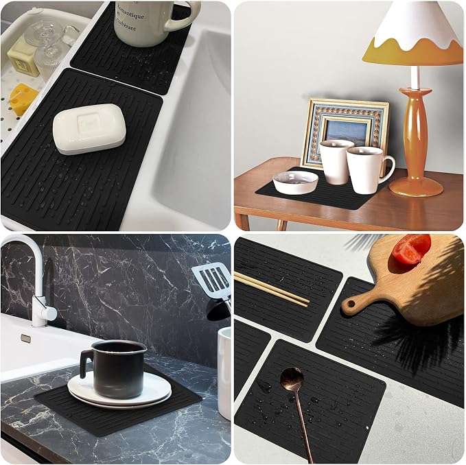 Dish Drying Mats, Heat-resistant Silicone Mat for Kitchen Counter, Non-Slip Dish Dry Mat Dishwasher Safe Small, Black