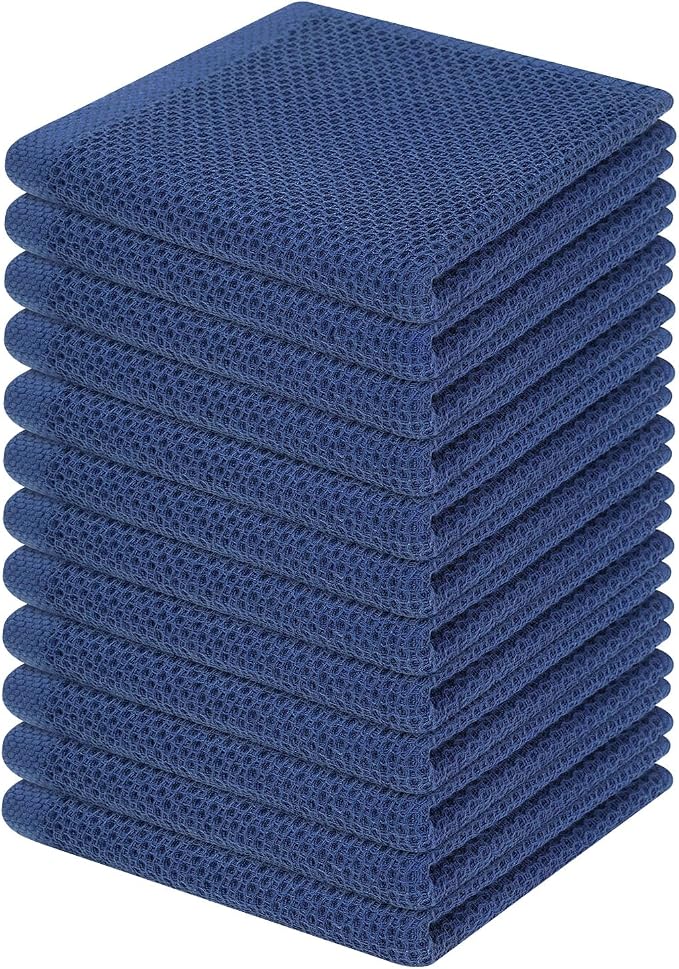 Homaxy 100% Cotton Waffle Weave Kitchen Dish Cloths 12-Pack, Navy Blue | 12 x 12 Inches, Ultra Soft Absorbent Dish Towels, Quick Drying Dish Rags with Hanging Loop