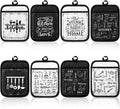 8 Pcs Pot Holders with Pocket Farmhouse Black and White Kitchen Decoration Kitchen Quotes Heat Resistant Potholders Hot Pad Oven Mitts Cookie Bag Oven Gloves for Home Decorations Baking Cooking Gifts