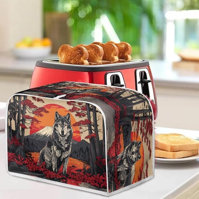 Wolf Print 4 Slice Toaster Cover Anti Fingerprint Toaster Oven Dust Cover Washable Small Kitchen Appliance Dust Covers, Kitchen Decorations