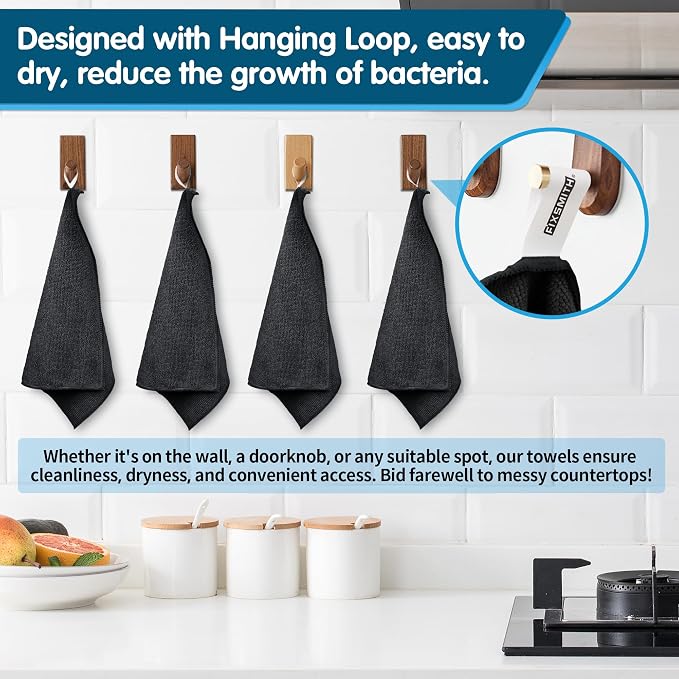 Black Microfiber Cleaning Cloth -Pack of 8, Highly Absorbent Cleaning Rags, 16"X12" All Purpose Cleaning Towels for Housekeeping, Kitchen, Car, Lint Free and Reusable Microfiber Towels