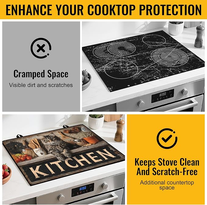 NYZE Stove Top Cover for Electric/Glass Stove, Flat Top Cooktop Protector, Electric Cooktop Cover, Extra Counter Space for Kitchen (KITCHEN Cat)